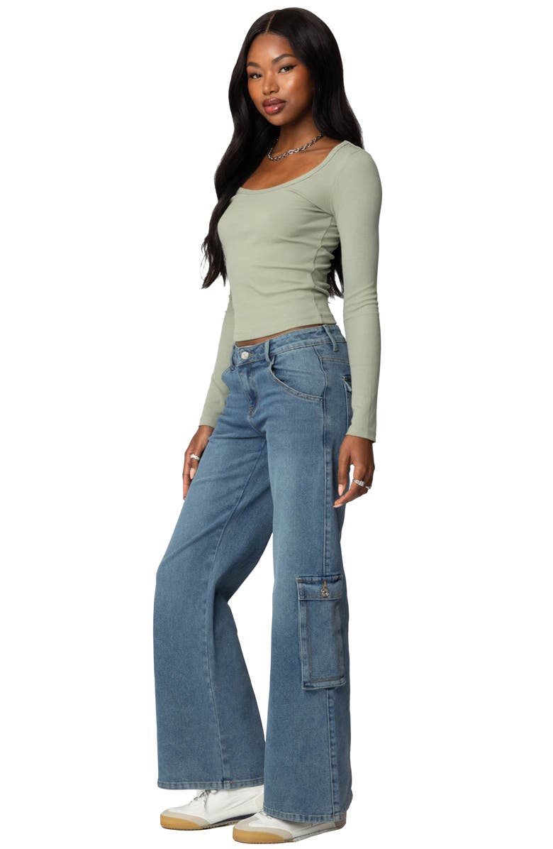 EDIKTED Makenna Rib Scoop Neck Top, Alternate, color, Green