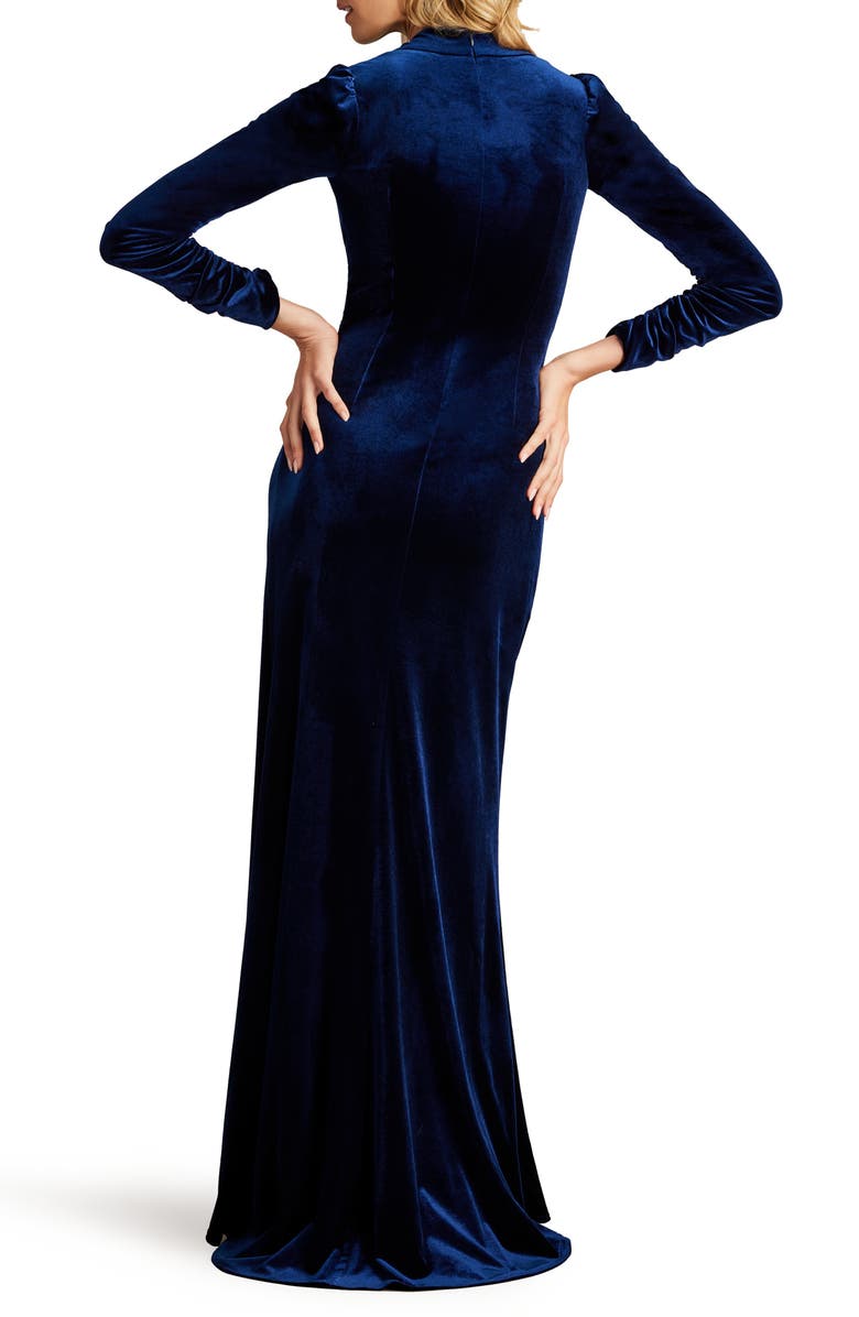 Tadashi Shoji Knot Front Long Sleeve Velvet Gown, Alternate, color, 