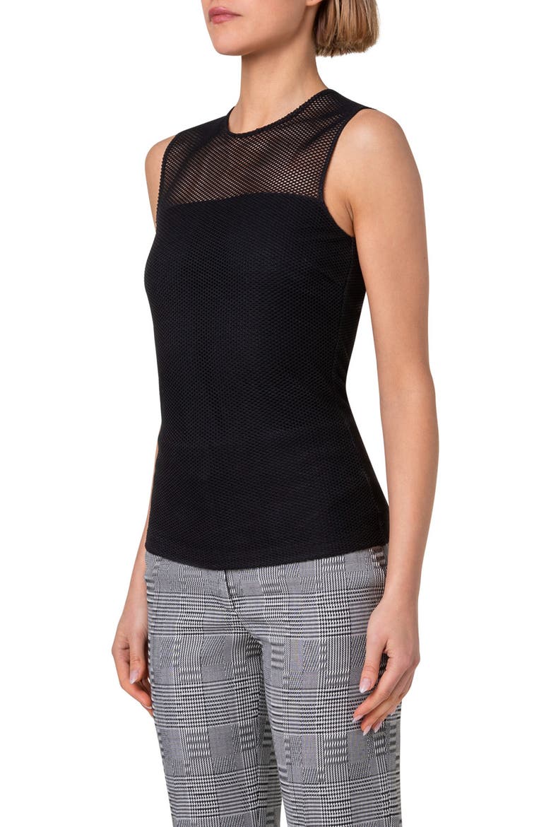 Round Neck Mesh Top, Alternate, color, BLACK