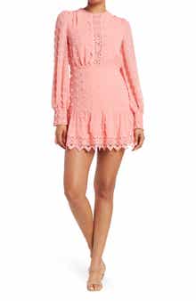 Love By Design Rina Long Sleeve Dotted Chiffon Lace Trim Dress