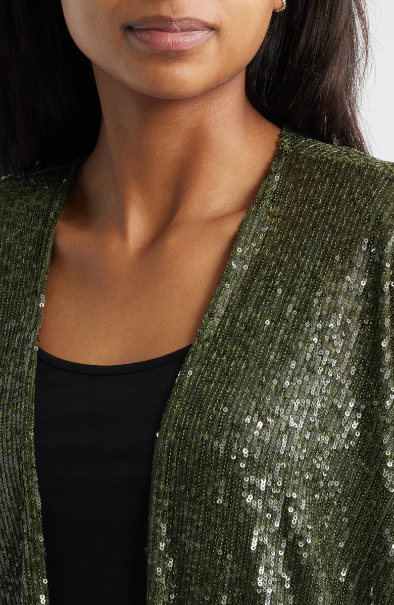 Anne Klein Sequin Draped Open Front Cardigan, Alternate, color, 