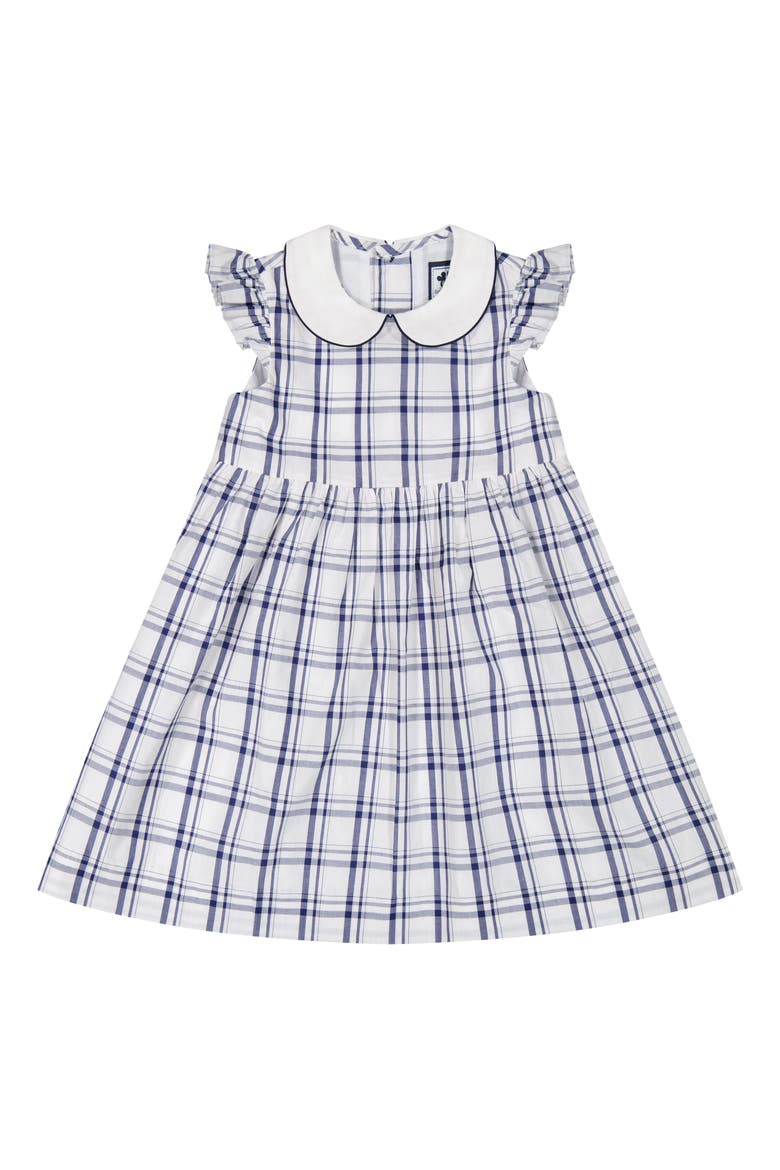 Riley Girls Flutter Sleeve Dress Navy Plaid, Main, color, Navy Plaid