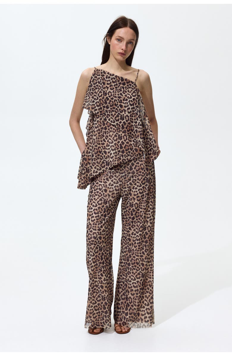 H&M Mesh Pull-on Trousers, Alternate, color, Light Beige/Leopard Print