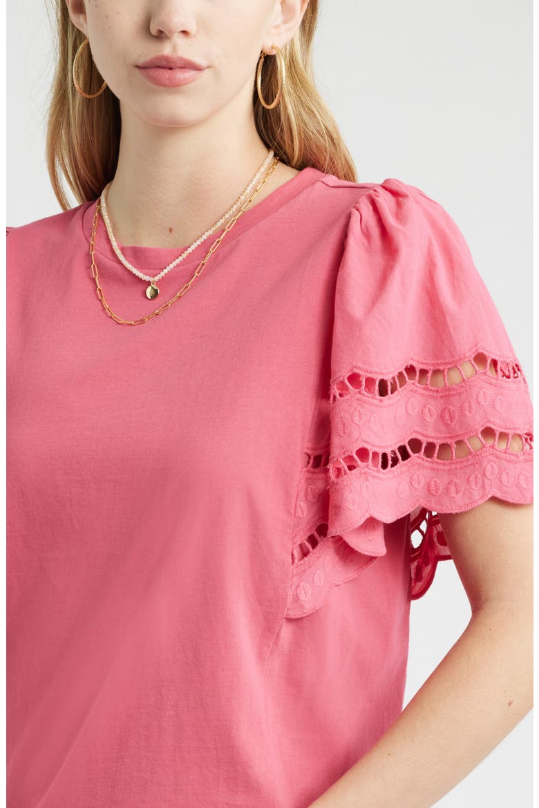 Flutter Sleeve Eyelet Top, Alternate, color, PINK CARMINE