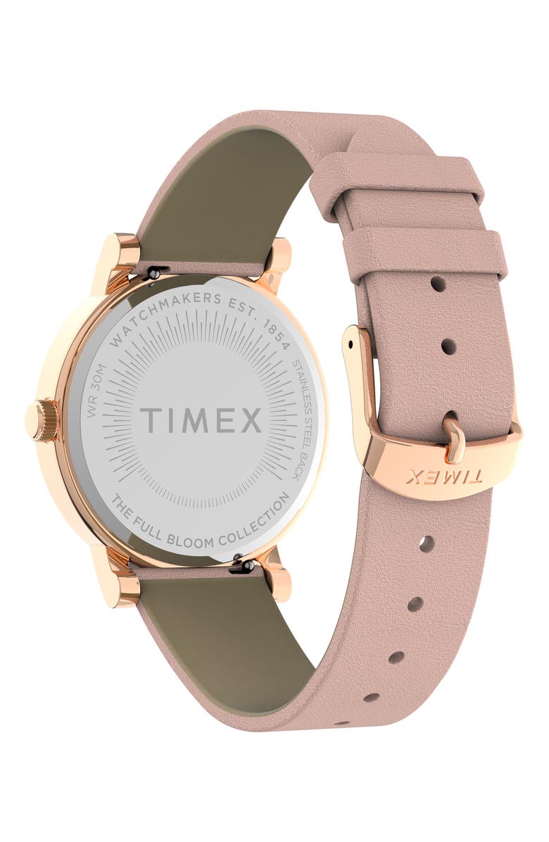 Timex<sup>®</sup> Full Bloom Leather Strap Watch, 38mm, Alternate, color, 