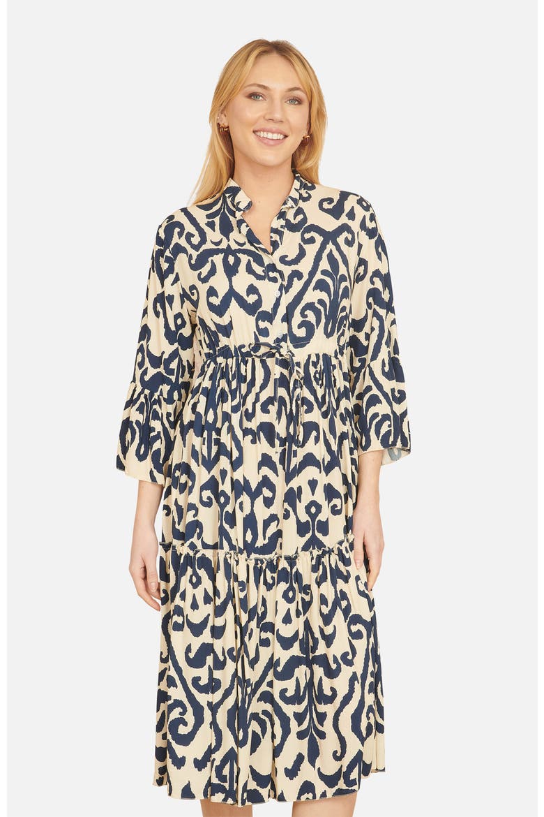 3/4 Sleeve Block Print Kaftan Dress, Alternate, color, Ivory