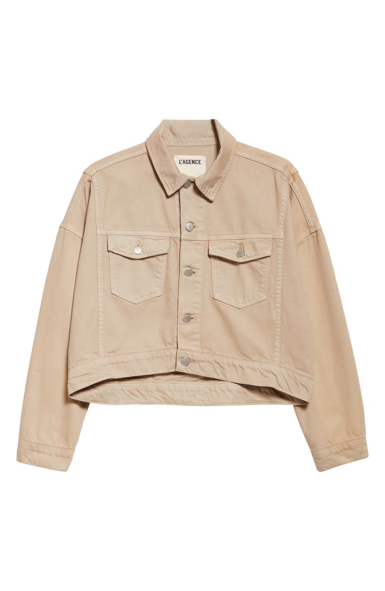 L'AGENCE Vianney High-Low Crop Denim Jacket, Alternate, color, Pale Khaki