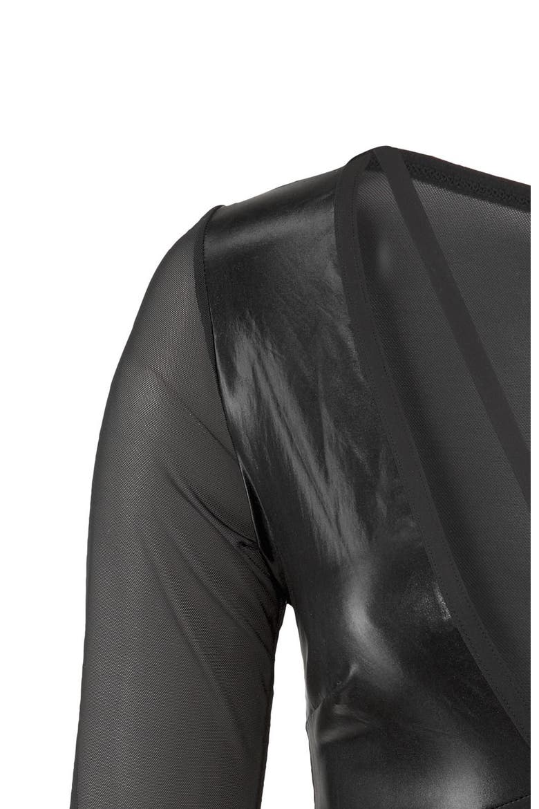 Faux Leather Mesh Sexy Top, Alternate, color, Black