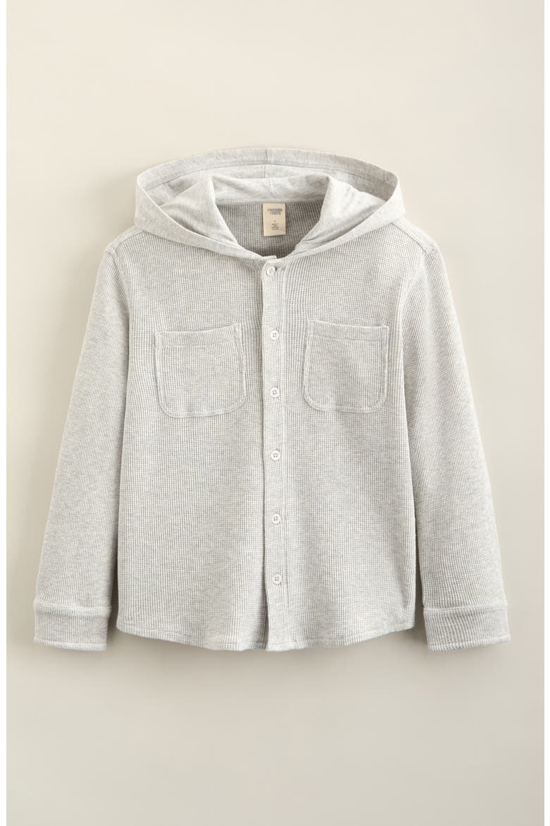 Kids' Hooded Waffle Stitch Button-Up Shirt, Main, color, GREY LIGHT HEATHER