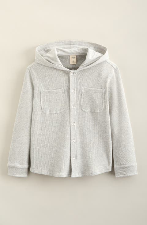 Kids' Hooded Waffle Stitch Button-Up Shirt