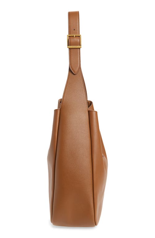 Saint Laurent Le 5a7 Large Ysl Shoulder Hobo Bag In Smooth Leather In Brown