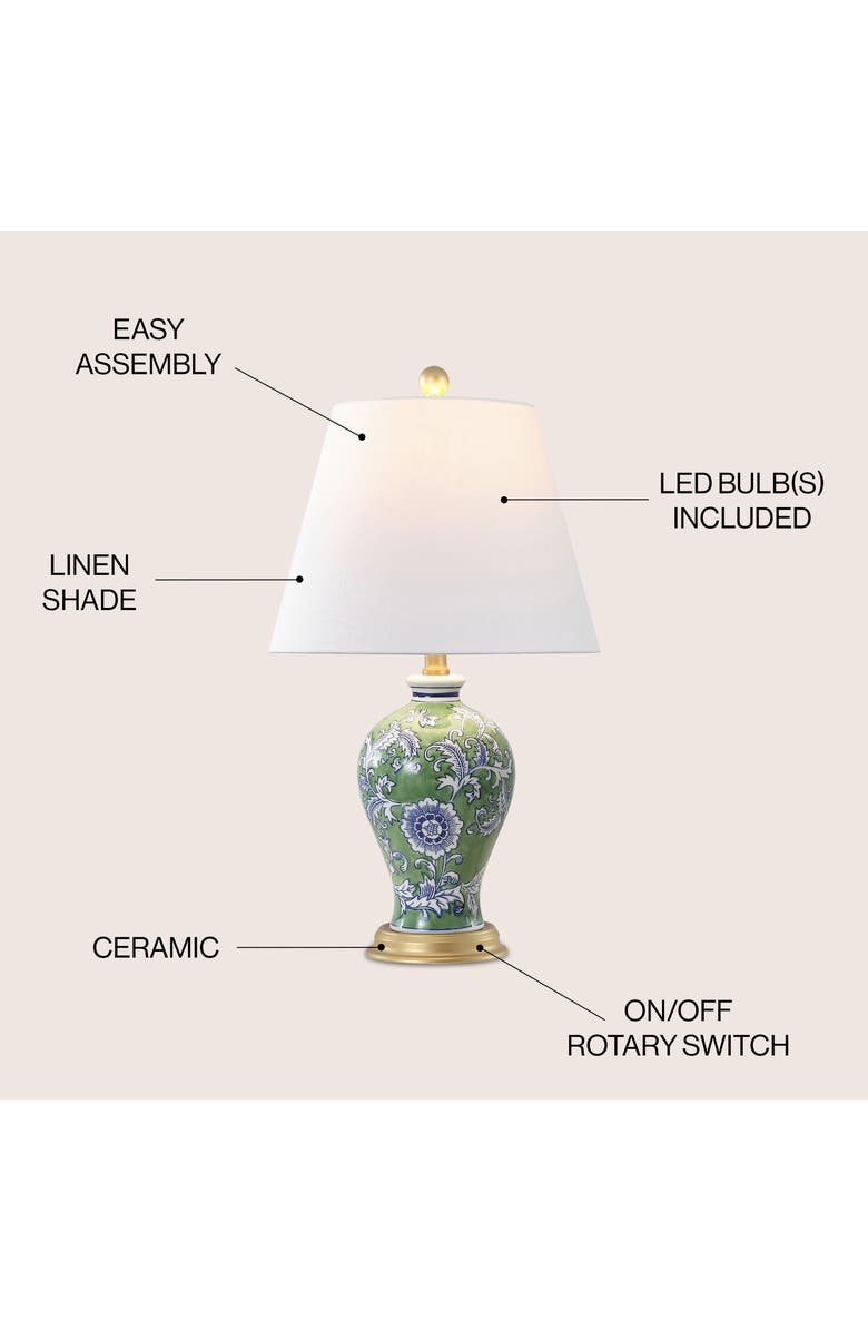 JONATHAN Y Grace French Country Cottage Ceramic/Iron Floral Urn LED Table Lamp, Alternate, color, Green/White