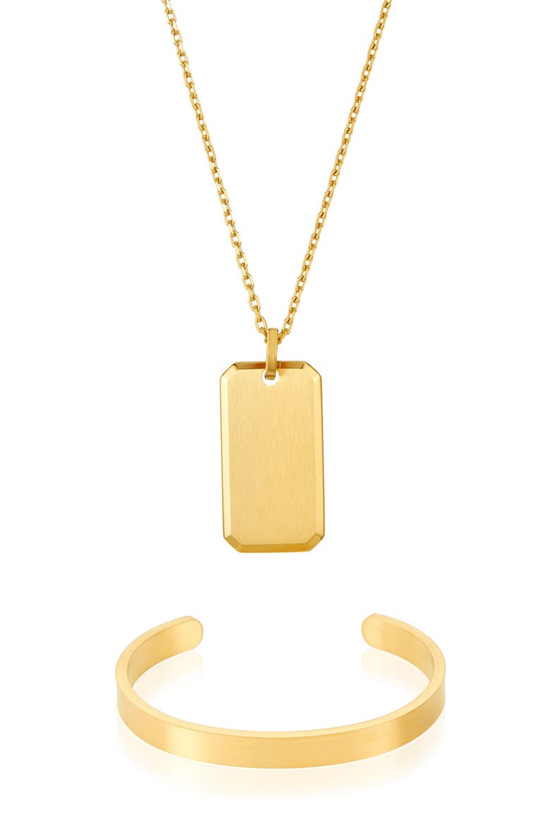 Men's Dog Tag Pendant Necklace & Cuff Bracelet Set, Main, color, GOLD