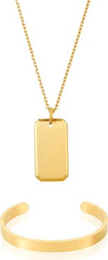 Adornia Men's Dog Tag Pendant Necklace & Cuff Bracelet Set