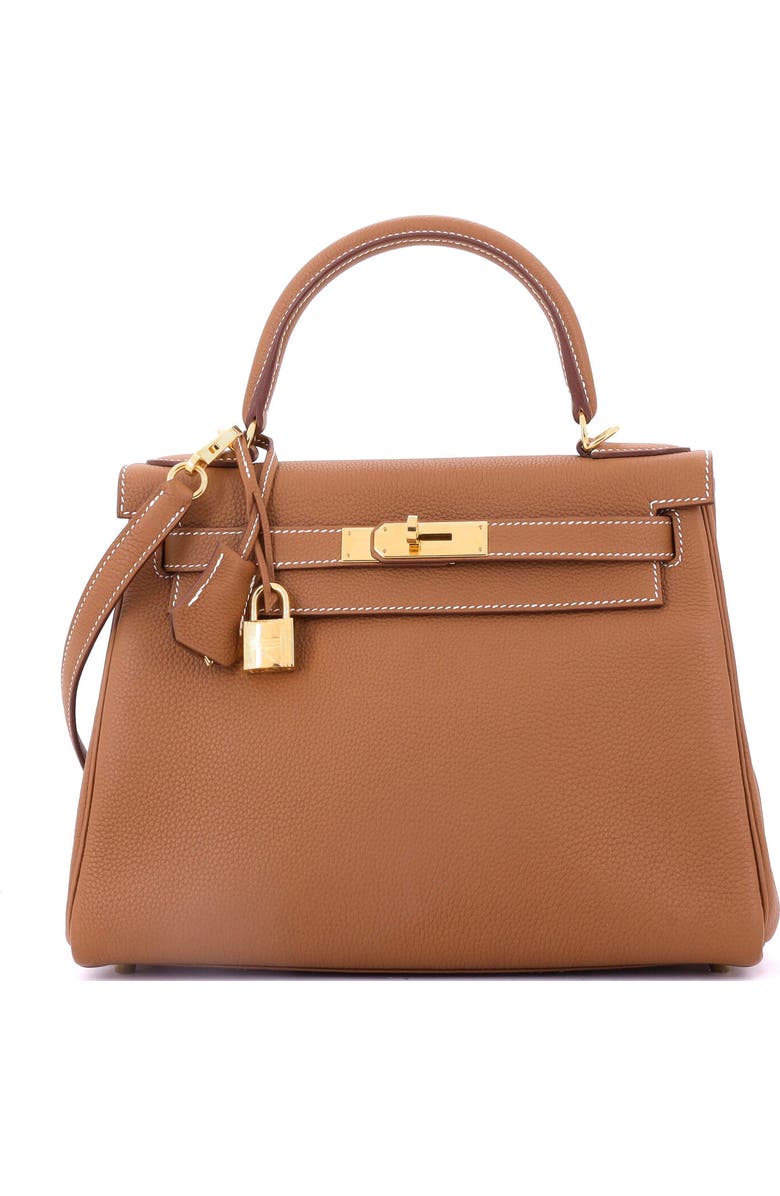 Pre-Owned Hermes Kelly Handbag Brown Togo with Gold Hardware 28, Main, color, Gold