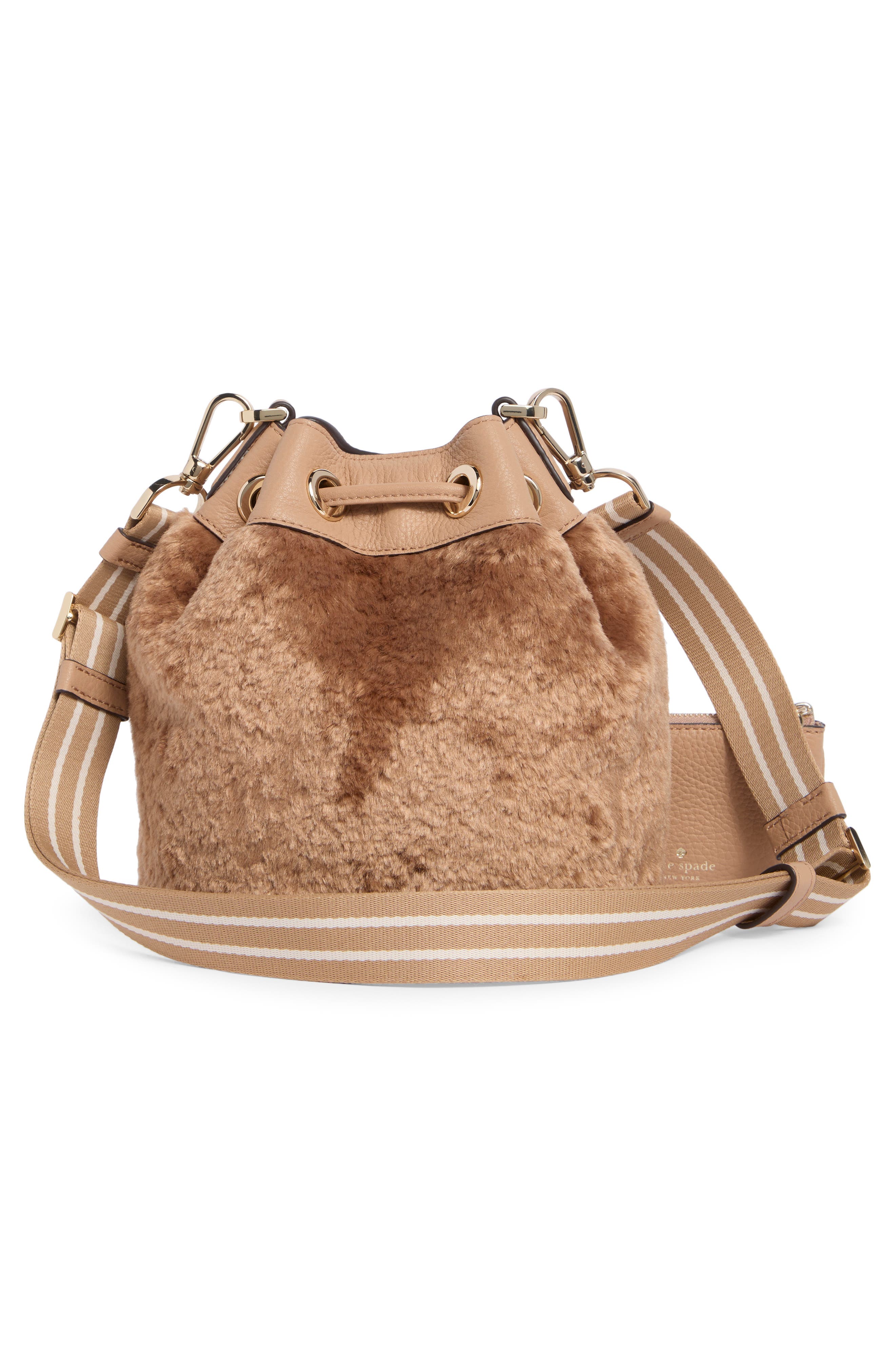 Rosie Faux Fur Small Bucket Bag, Alternate, color, LIGHT FAWN