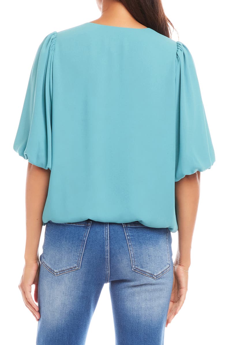 Karen Kane Puff Sleeve Crepe Top, Alternate, color, Aqua