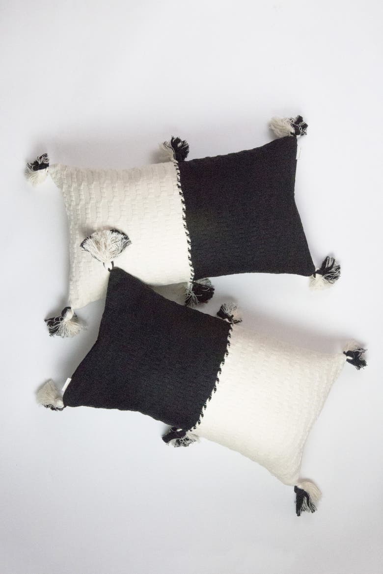 Antigua Colorblocked Handwoven Cotton Throw Pillow | 12x20, Alternate, color, Black and Ivory