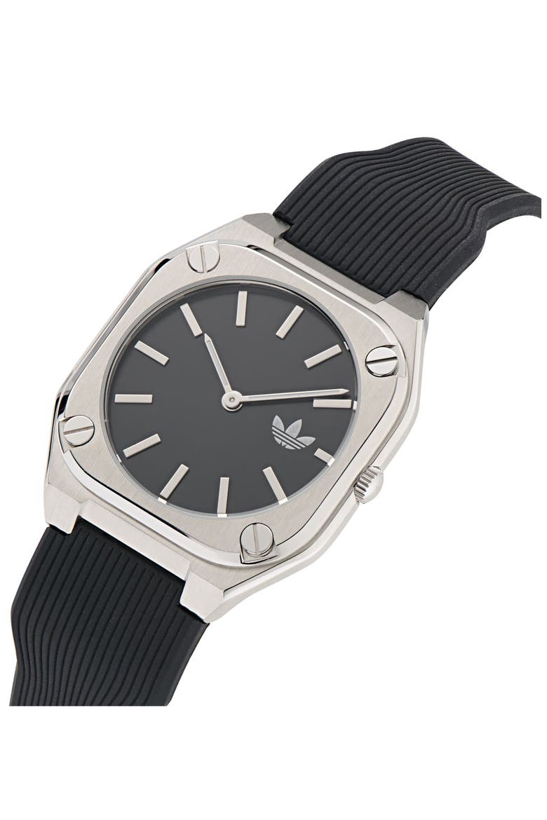 City Tech Thin Silicone Strap Watch, 39mm, Alternate, color, BLACK