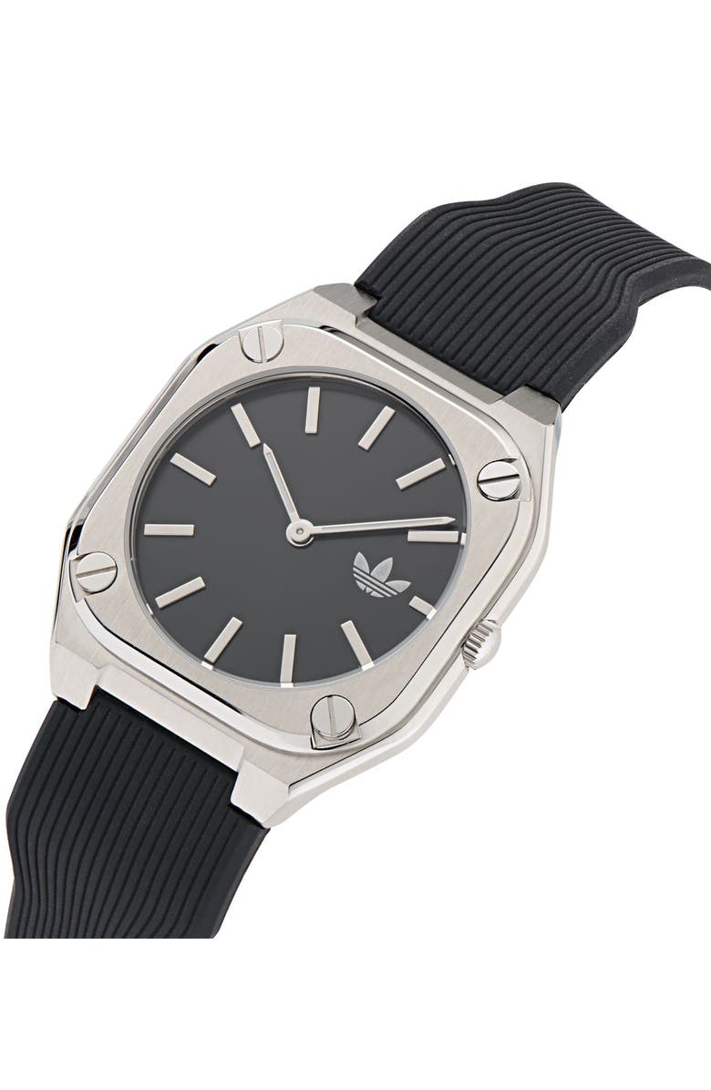 adidas City Tech Thin Silicone Strap Watch, 39mm, Alternate, color, Black