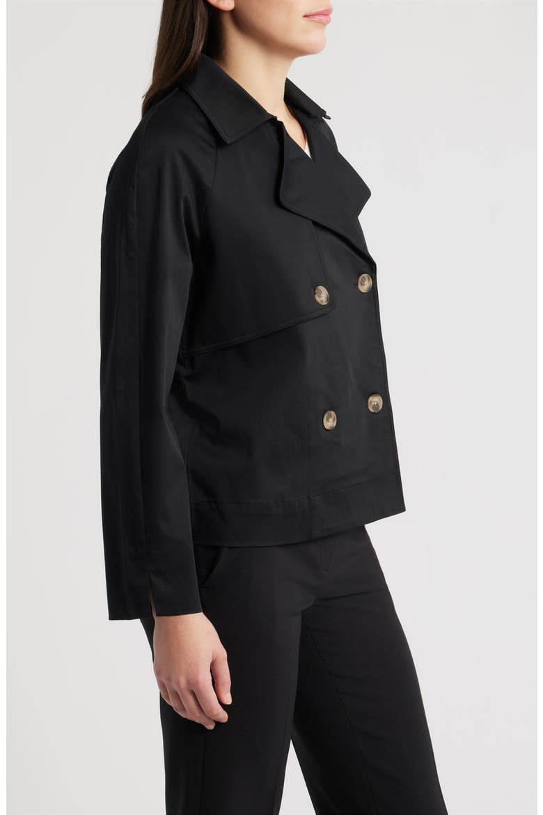 Short Double Breasted Cotton Blend Trench Coat, Alternate, color, ANNE BLACK