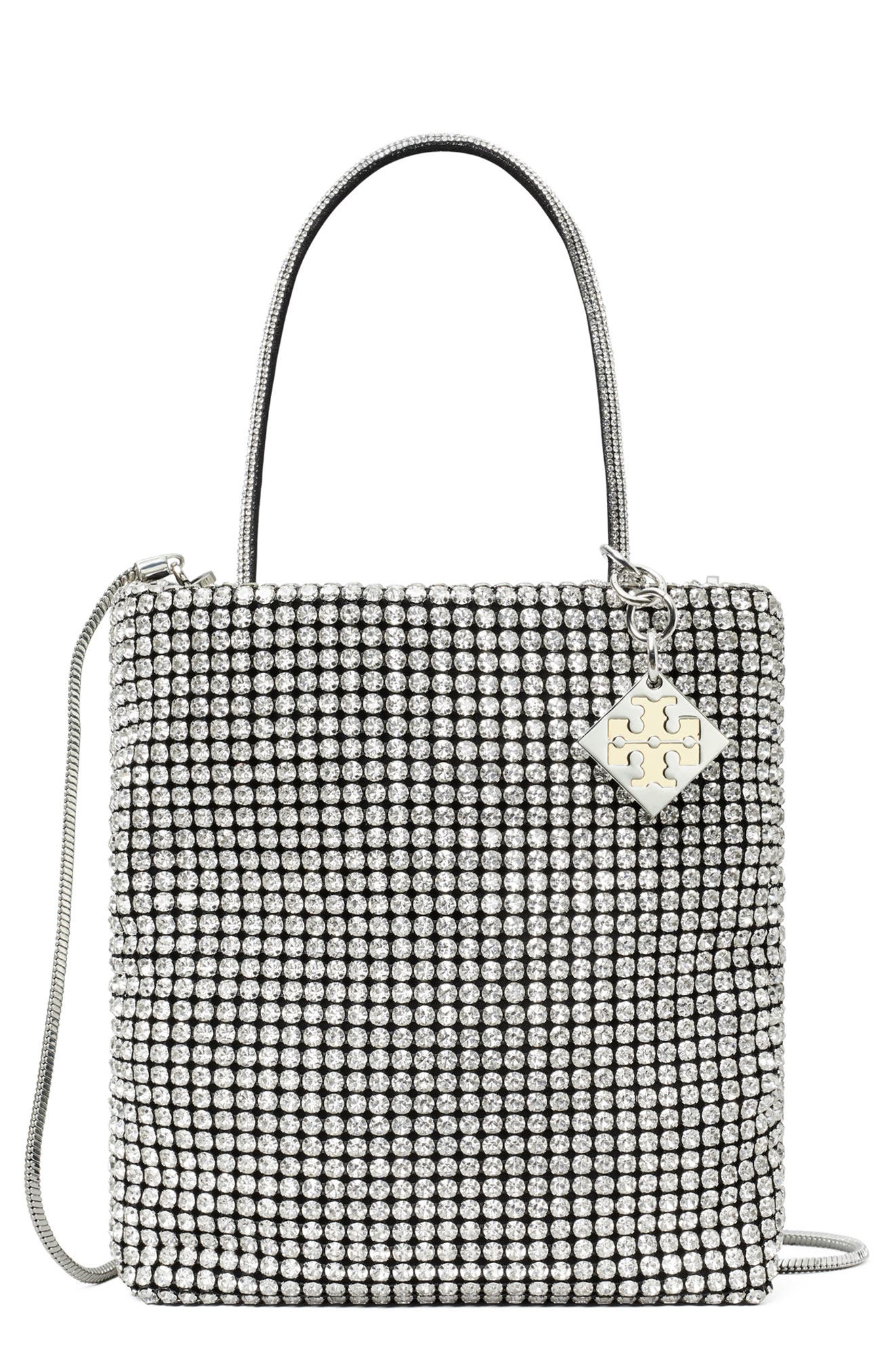 Key Item Crystal Embellished Top Handle Bag, Main, color, SILVER