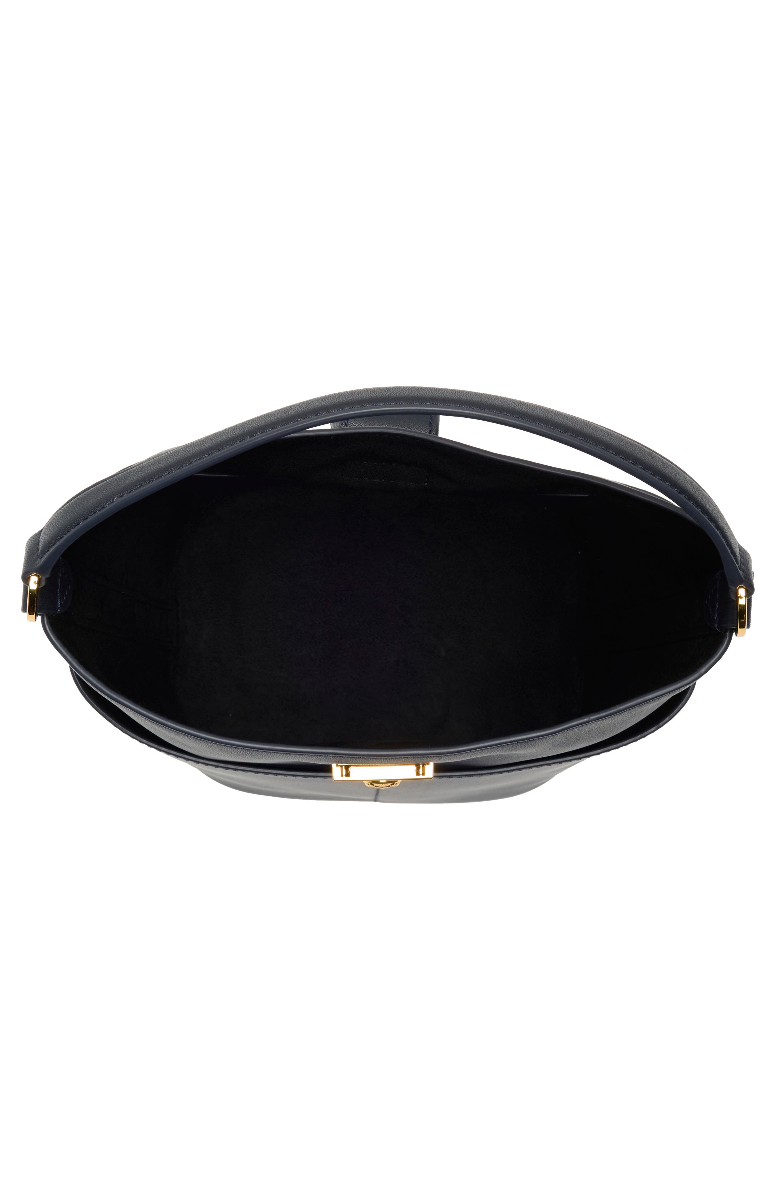 Veronica Beard The Small Crest Lock Leather Bucket Bag, Alternate, color, Navy