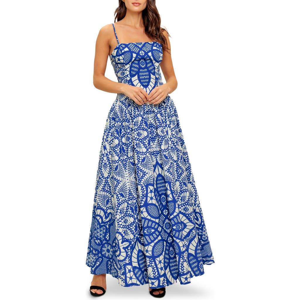 Flying Tomato Print Cotton Maxi Sundress In Blue