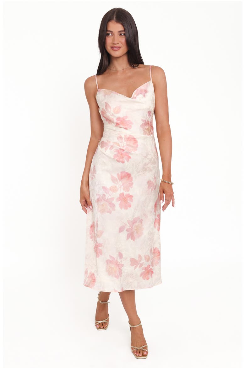 Sandrine Floral Satin Midi Dress, Alternate, color, PINK FLORAL