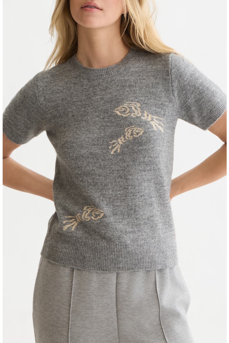 Embroidered Short Sleeve Crewneck Sweater, Main, color, GREY MELANGE