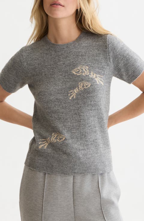 Embroidered Short Sleeve Crewneck Sweater