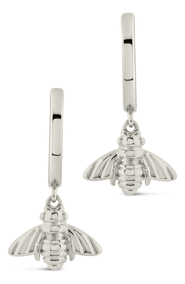 Sterling Forever Bee Charm Huggie Hoop Earrings, Alternate, color, Silver