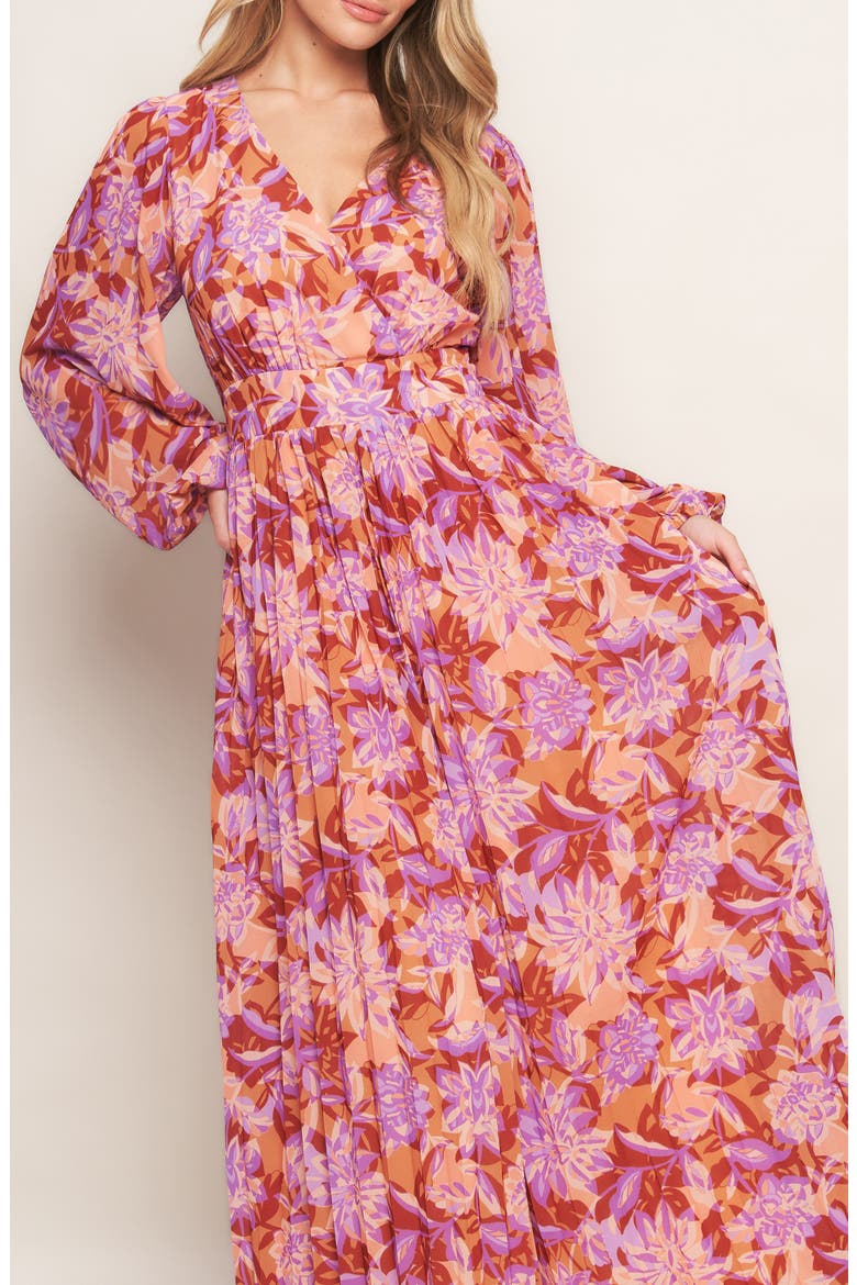 Print Long Sleeve Maxi Dress, Alternate, color, TAUPE LAVENDER