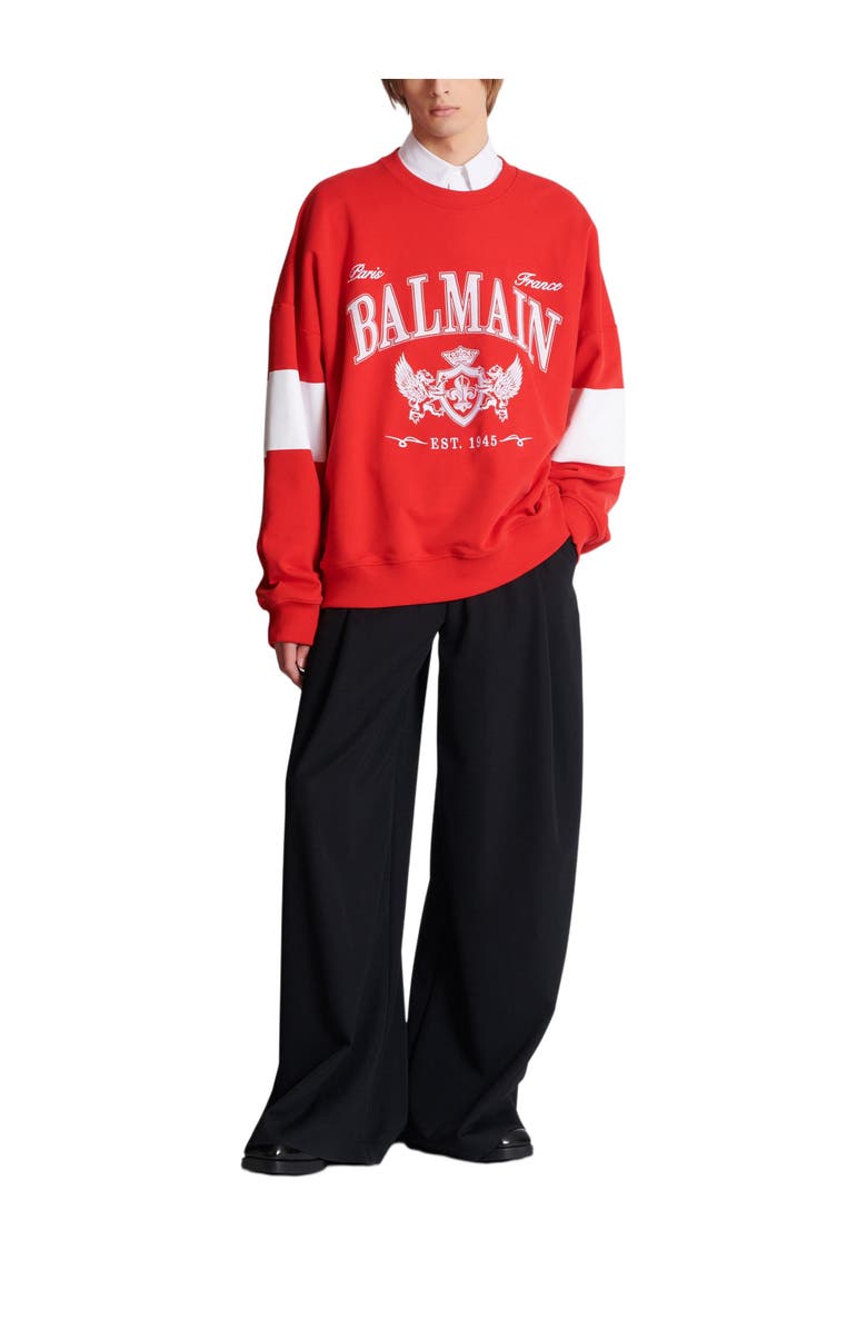 Balmain Boxy Balmain College sweatshirt, Alternate, color, Red