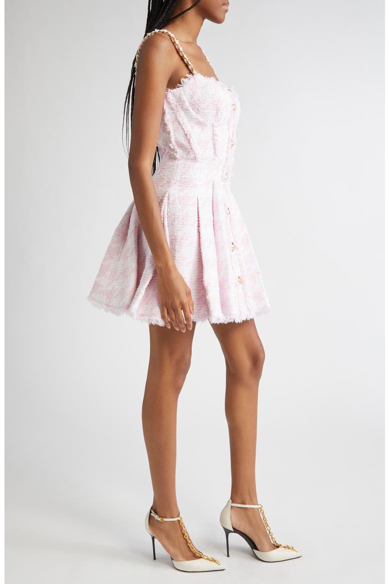 Chain Strap Tweed Fit & Flare Dress, Alternate, color, OFF WHITE/ PINK BEIGE