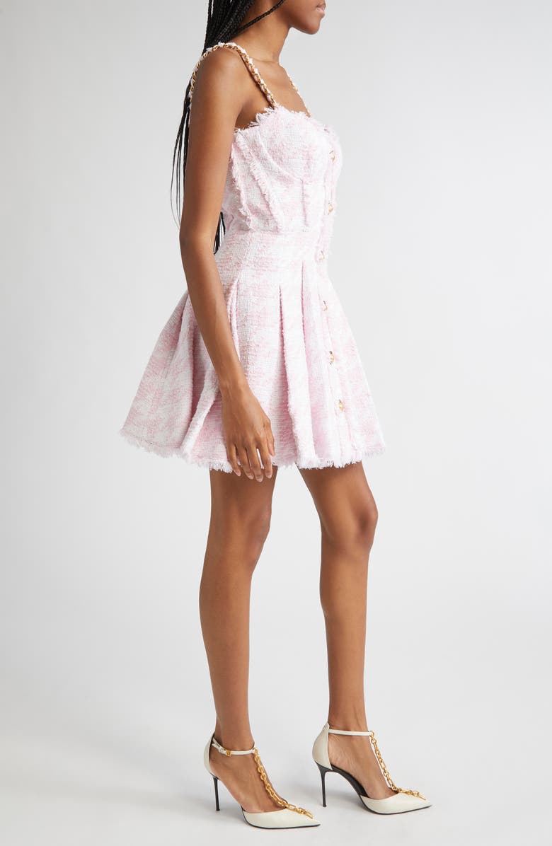 Balmain Chain Strap Tweed Fit & Flare Dress, Alternate, color, Off White/ Pink Beige