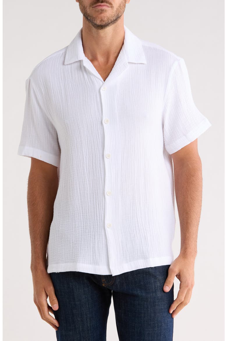 Textured Relaxed Fit Cotton Camp Shirt, Main, color, WHITE
