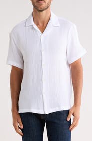 DENIM AND FLOWER Textured Relaxed Fit Cotton Camp Shirt