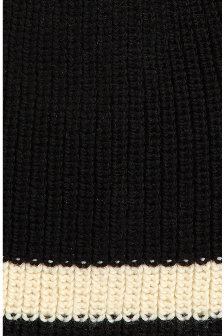 Stripe Merino Wool Pom Beanie, Alternate, color, BLACK