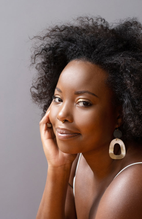 Maadili Collective Open Oblong Earrings In White & Brown
