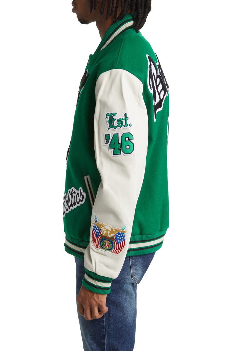 JEFF HAMILTON Boston Celtics Block Letter Wool Blend Varsity Jacket, Alternate, color,