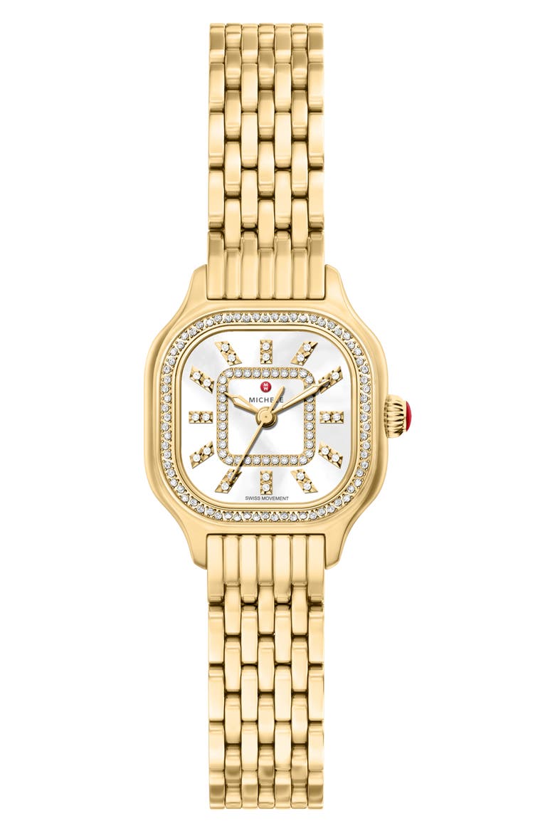 Mini Meggie Mother-of-Pearl & Diamond Bracelet Watch, 23mm x 25mm, Main, color, GOLD