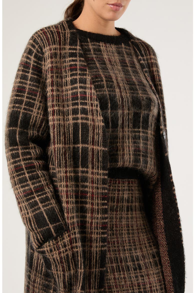 Teiera Plaid Long Cardigan & Scarf Set, Alternate, color, HAVANA BLACK