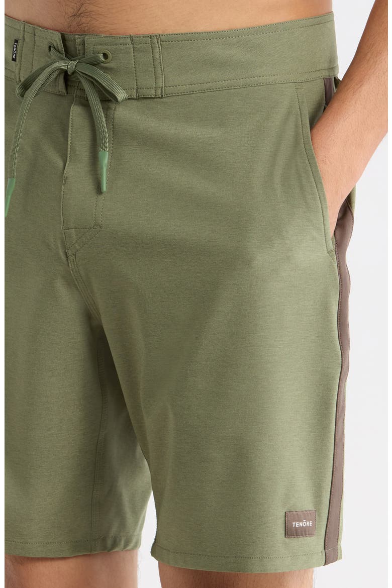 Tuxedo Stripe Board Shorts, Alternate, color, OLIVE