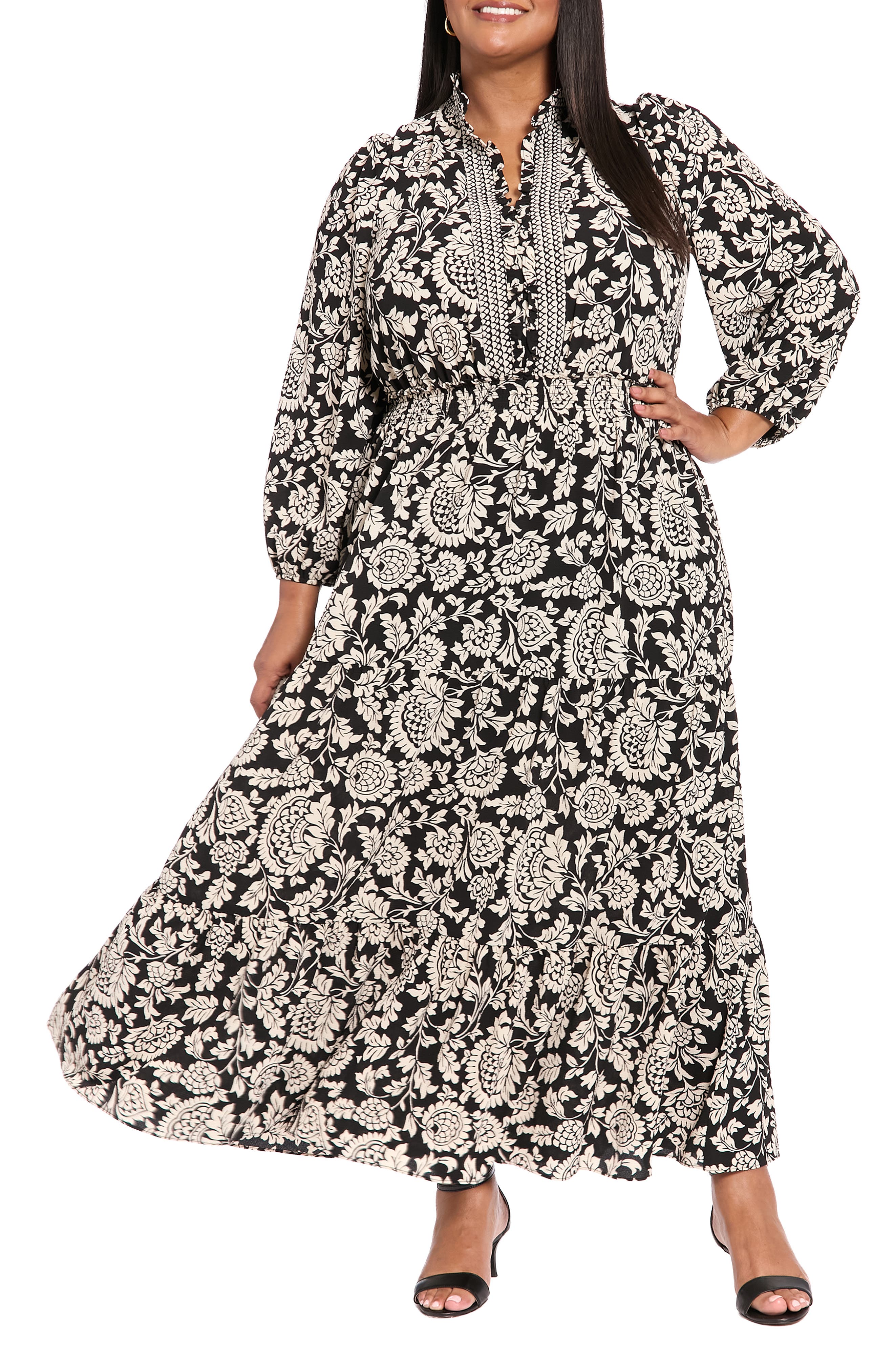 London Times Long Sleeve Tiered Maxi Dress