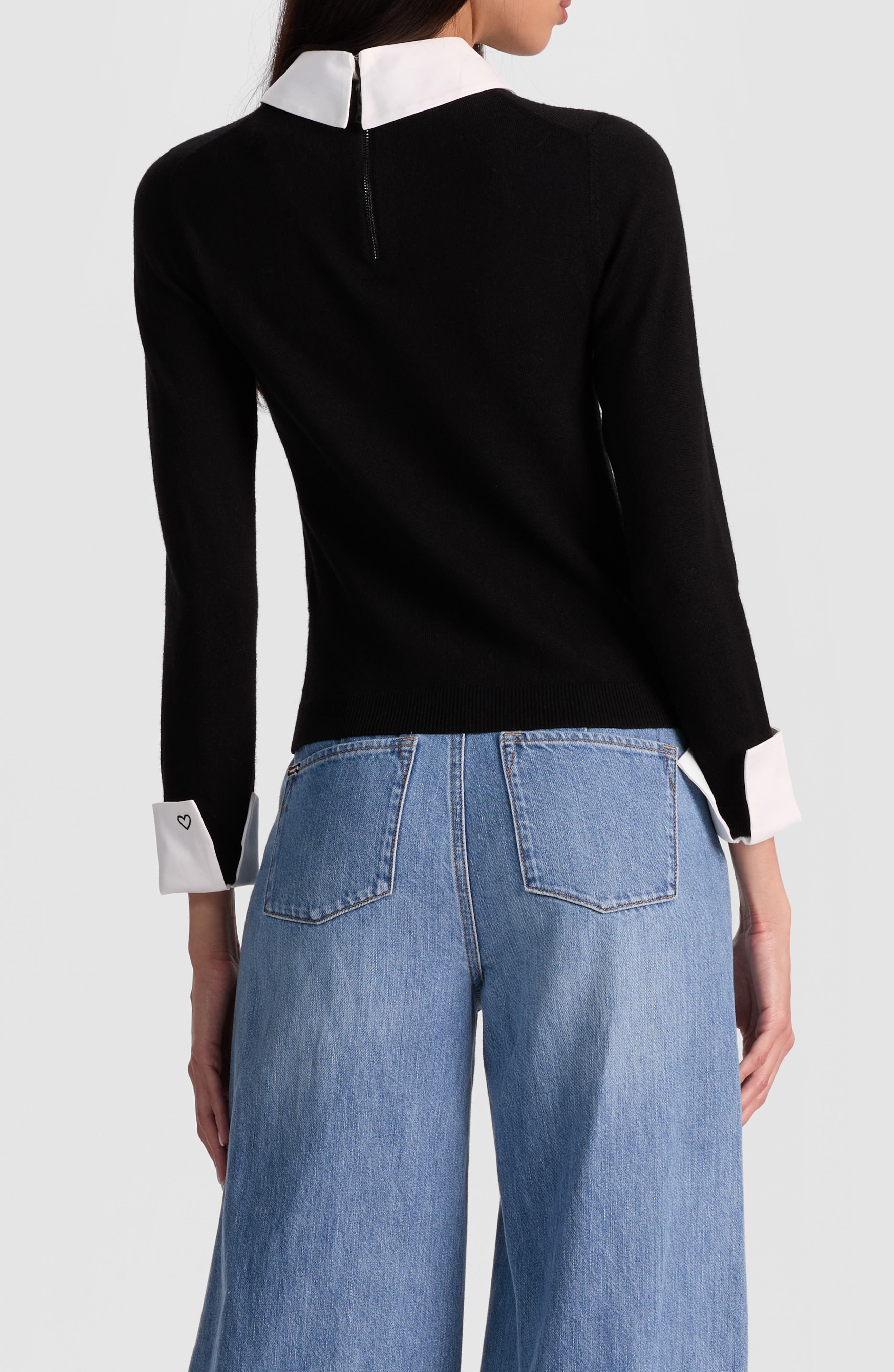 Porla Collared Wool Blend Mixed Media Sweater - image 2