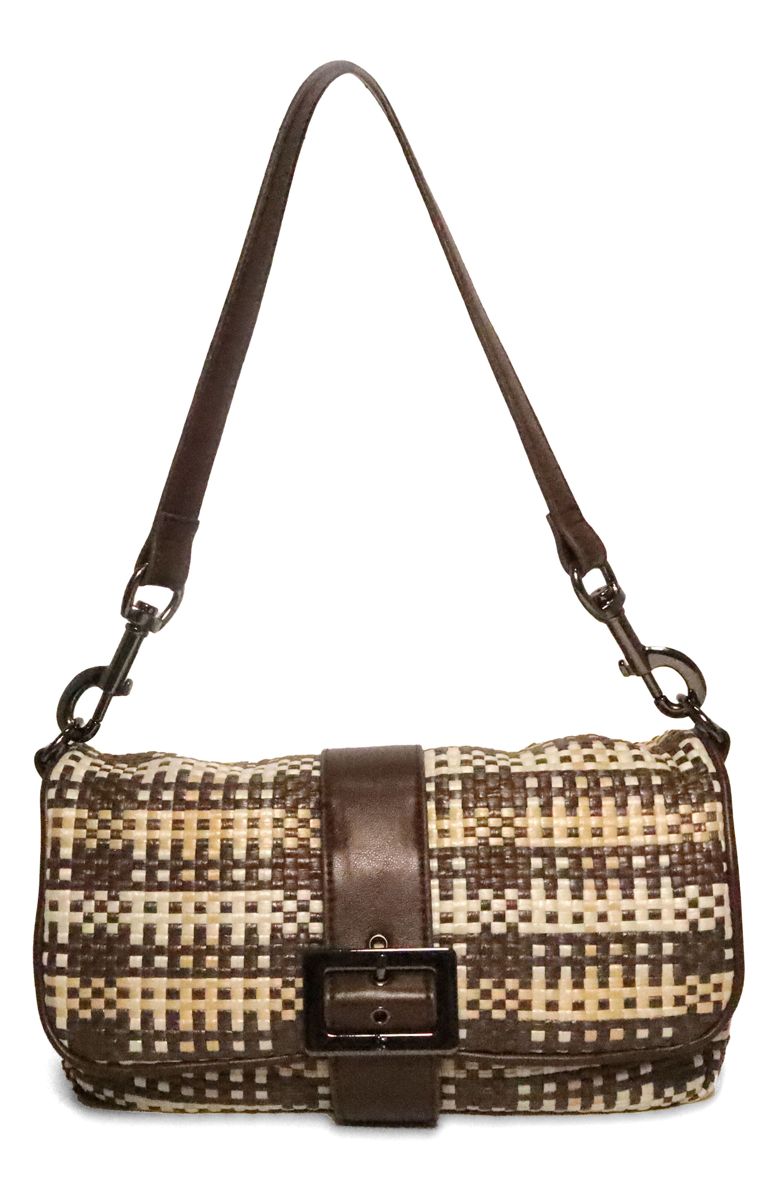 THINK ROYLN Socialite Shoulder Bag, Alternate, color, Espresso/ Dune Plaid Raffia