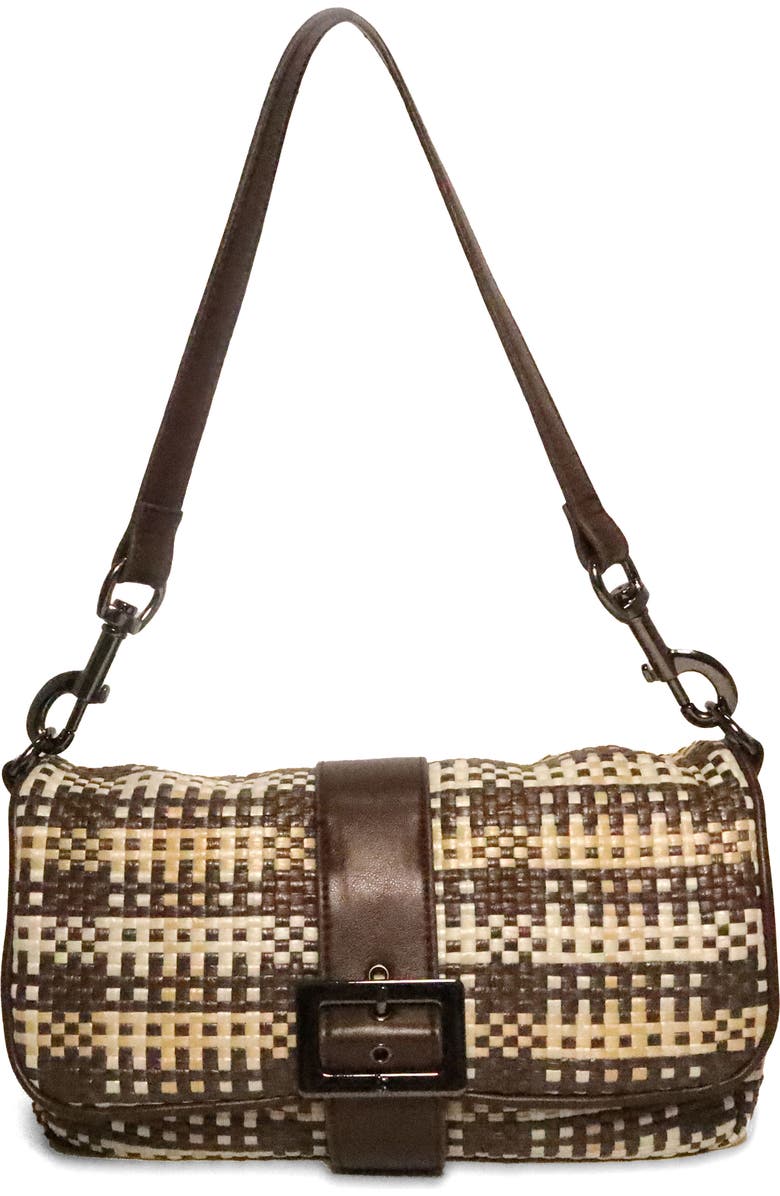 THINK ROYLN Socialite Shoulder Bag, Alternate, color, Espresso/ Dune Plaid Raffia
