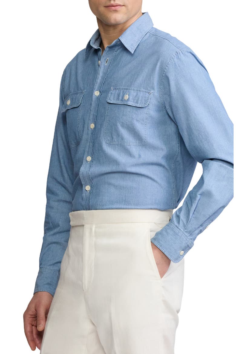 Washed Cotton Chambray Button-Up Shirt, Alternate, color, MEDIUM BERMUDA WASH