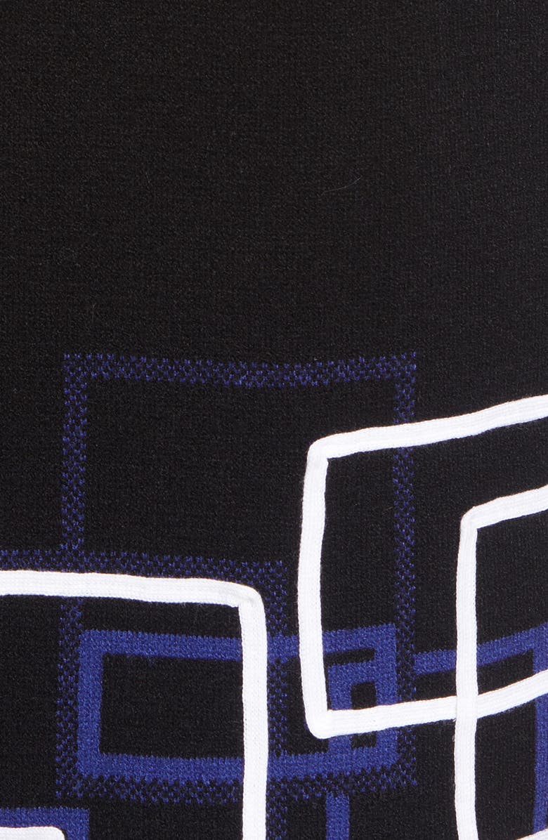 Ming Wang Asymmetric Neck Short Sleeve Geo Print Knit Jacket, Alternate, color, 